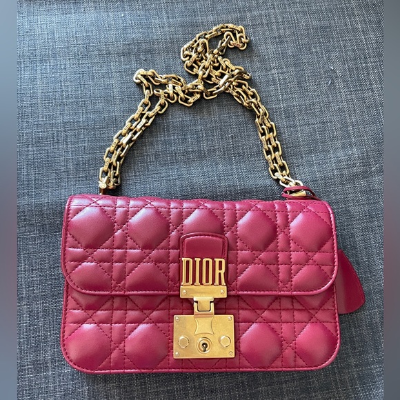 DIOR full set RED FUCHSIA QUILTED LAMBSKIN CANNAGE SMALL DIORADDICT FLAP BAG - Picture 2 of 10